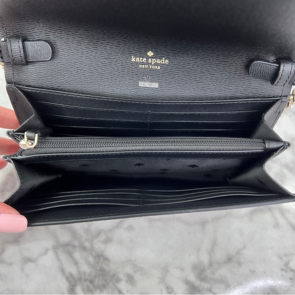 Kate Spade Darcy Houndstooth Chain Wallet Crossbody Clutch In Black Multi - Picture 7 of 8